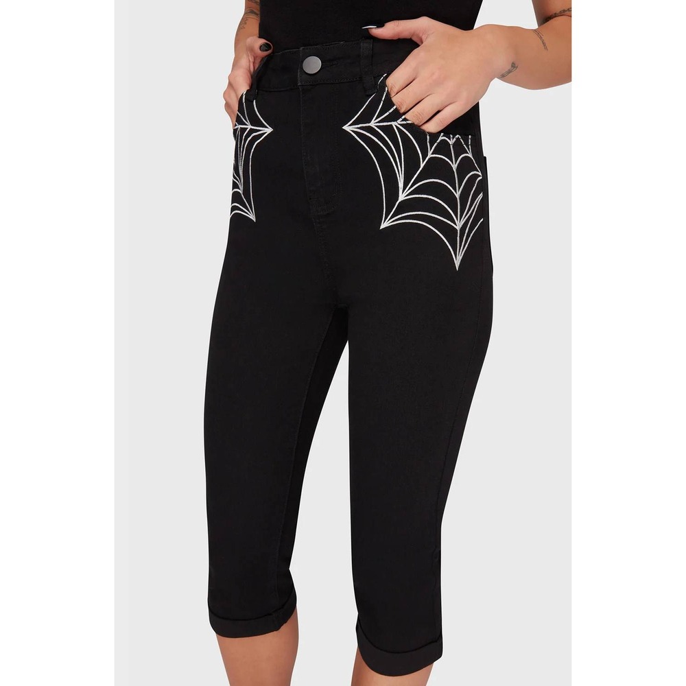 Killstar Wicked Wheels Spiderweb capris black size small